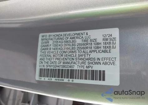 2025 Honda Pilot Ex-L from USA, damaged, VIN 5FNYG2H47SB023457